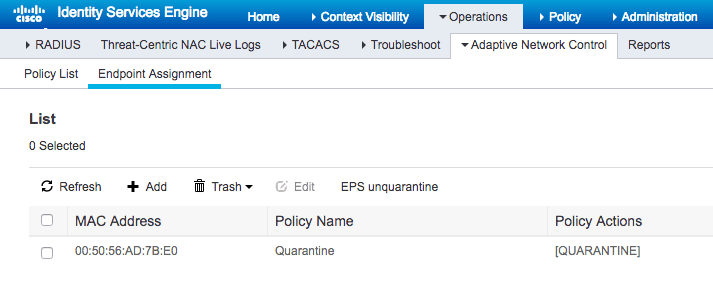 Quarantined device in ISE