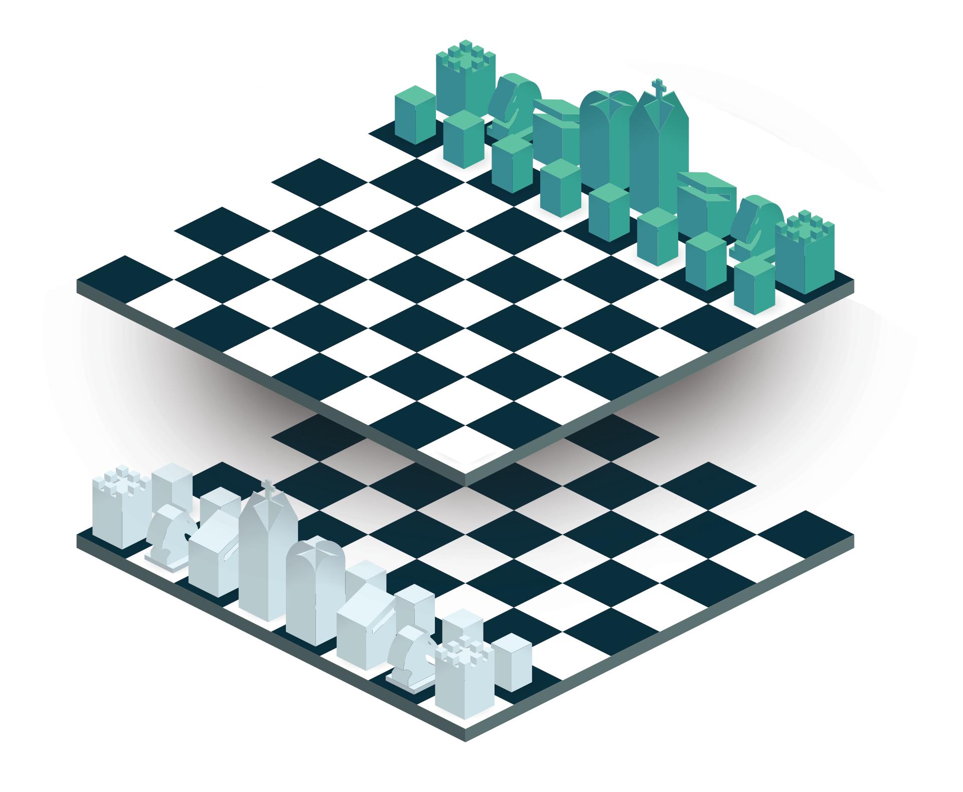 A chessboard with two parallel planes.