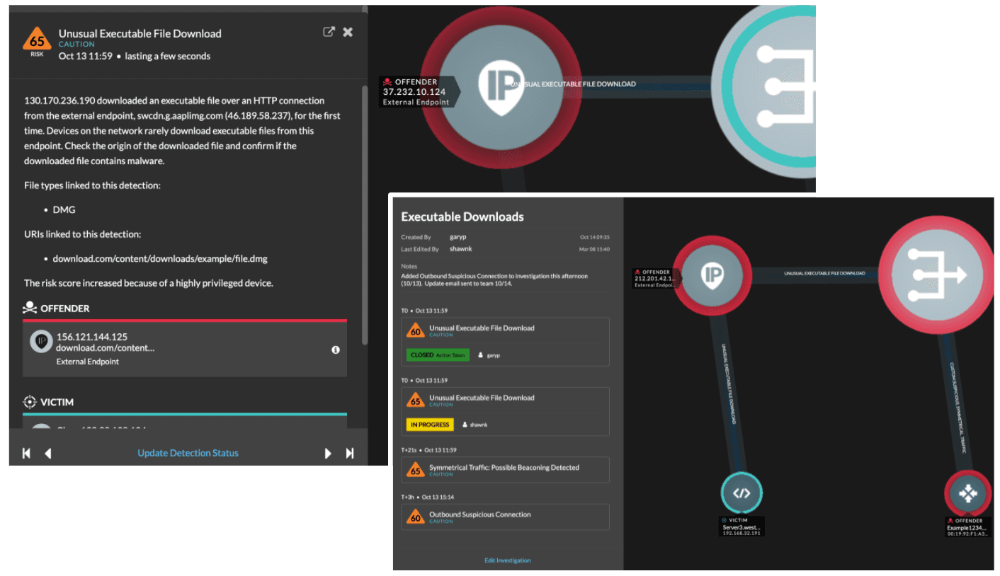 Detection cards, accessed from an investigation timeline