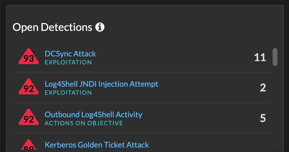 High-risk open detections in Reveal(x) 360