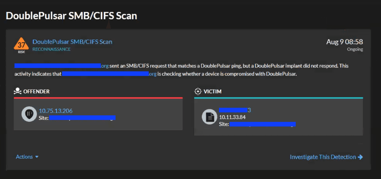 DoublePulsar SMB/CIFS Scan in Reveal(x)