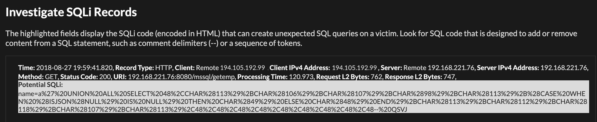 Investigate SQLi Records