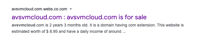 Ad listing avsvmcloud[.]com for sale