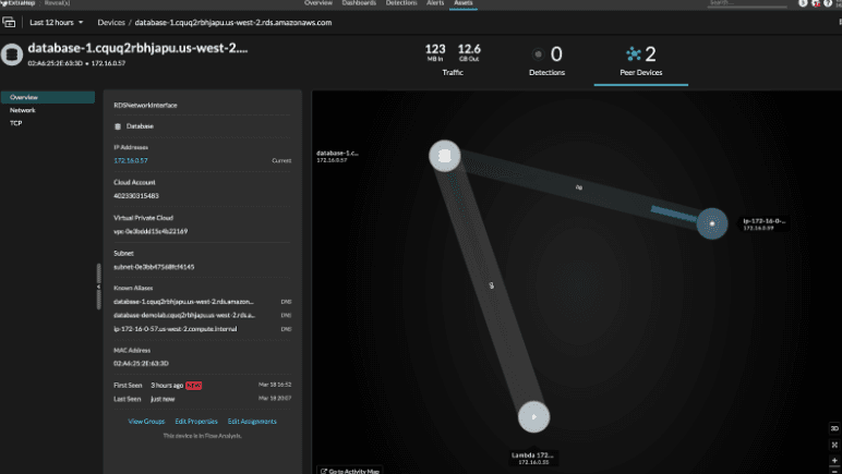 Amazon Relational Database Service shown in Reveal(x) 360