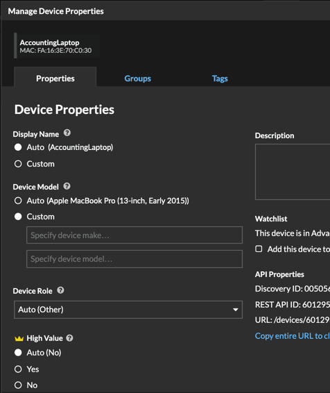 Customizing Device Properties in Reveal(x)