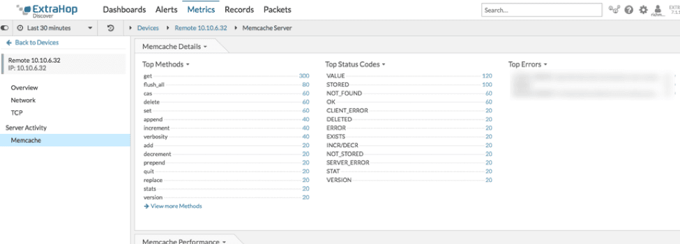 native server object indicating memcache activity down to method, code, and error