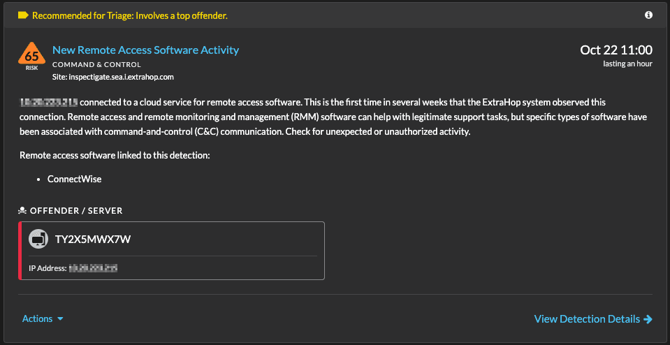 ExtraHop detection for malicious use of RMM remote access and monitoring software