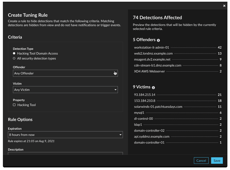 Detection tuning preview in ExtraHop