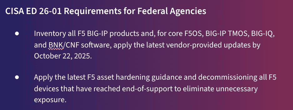 CISA ED 26-01 Requirements for Federal Agencies