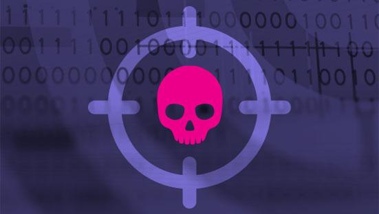 Image of a pink skull on a sapphire background. there is a target on the scull's head. Image to represent How to Be a Better Threat Hunter